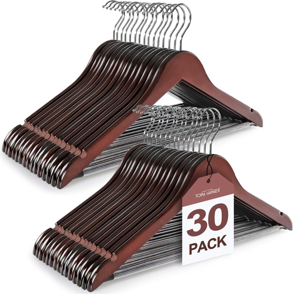 TOPIA HANGER Wooden Coat Hangers 30 Pack, Cherry Wood Suit Hangers with Non S...