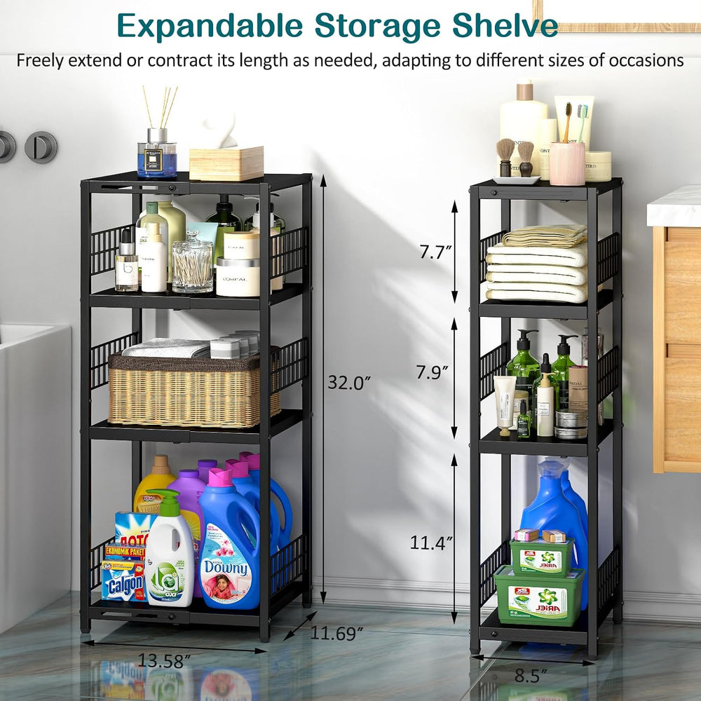 DAOUTIME Expandable Slim Storage Shelf, 4 Tier Metal Shelving Unit for Bathro...