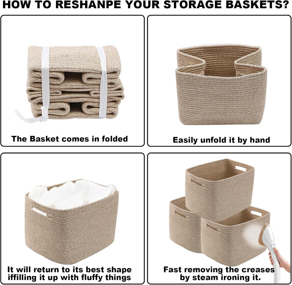3 Pack Woven Baskets,Storage Baskets for Shelves with Handles