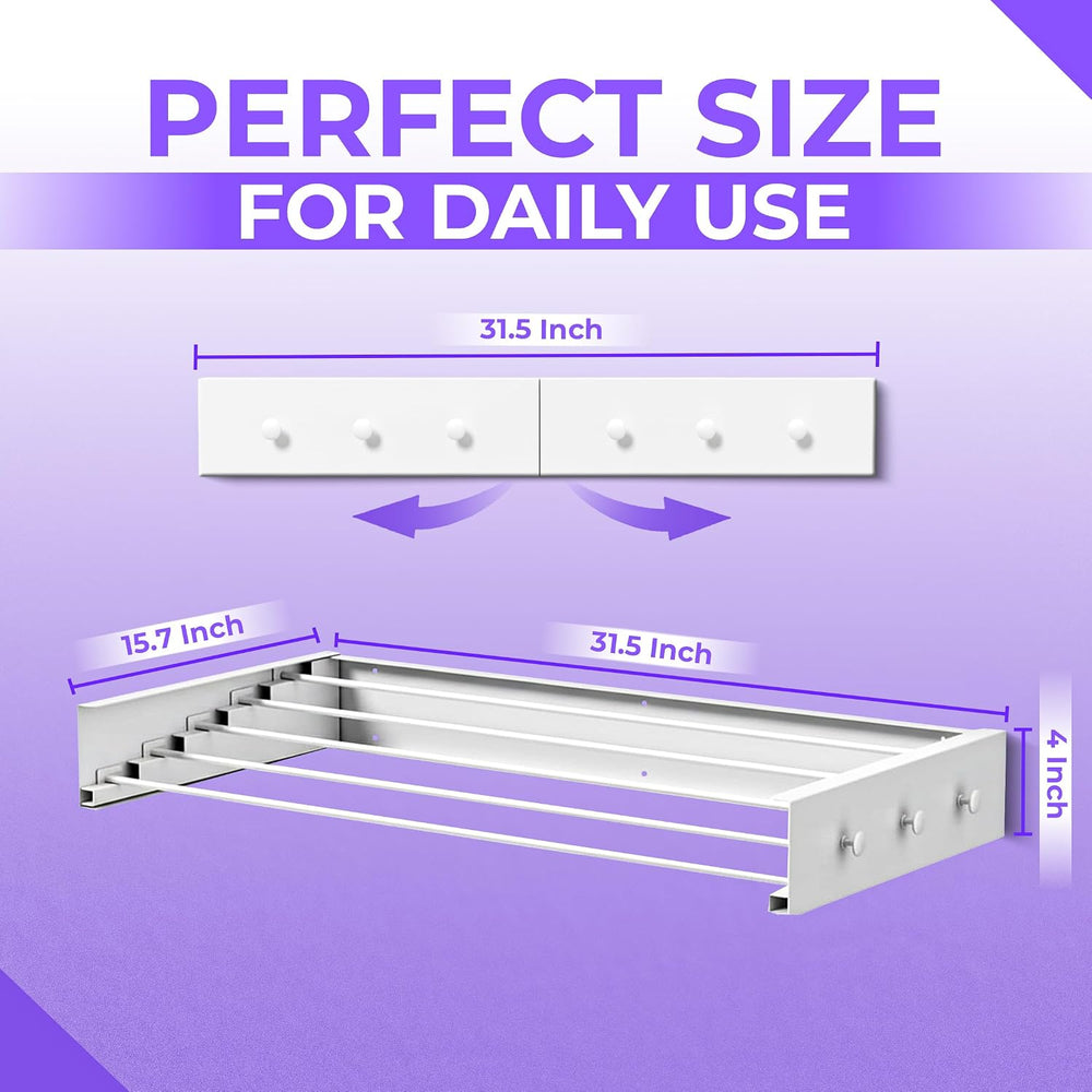 Wall Mounted Clothes Drying Rack - 31.5" Foldable Clothes Drying Rack Wa...