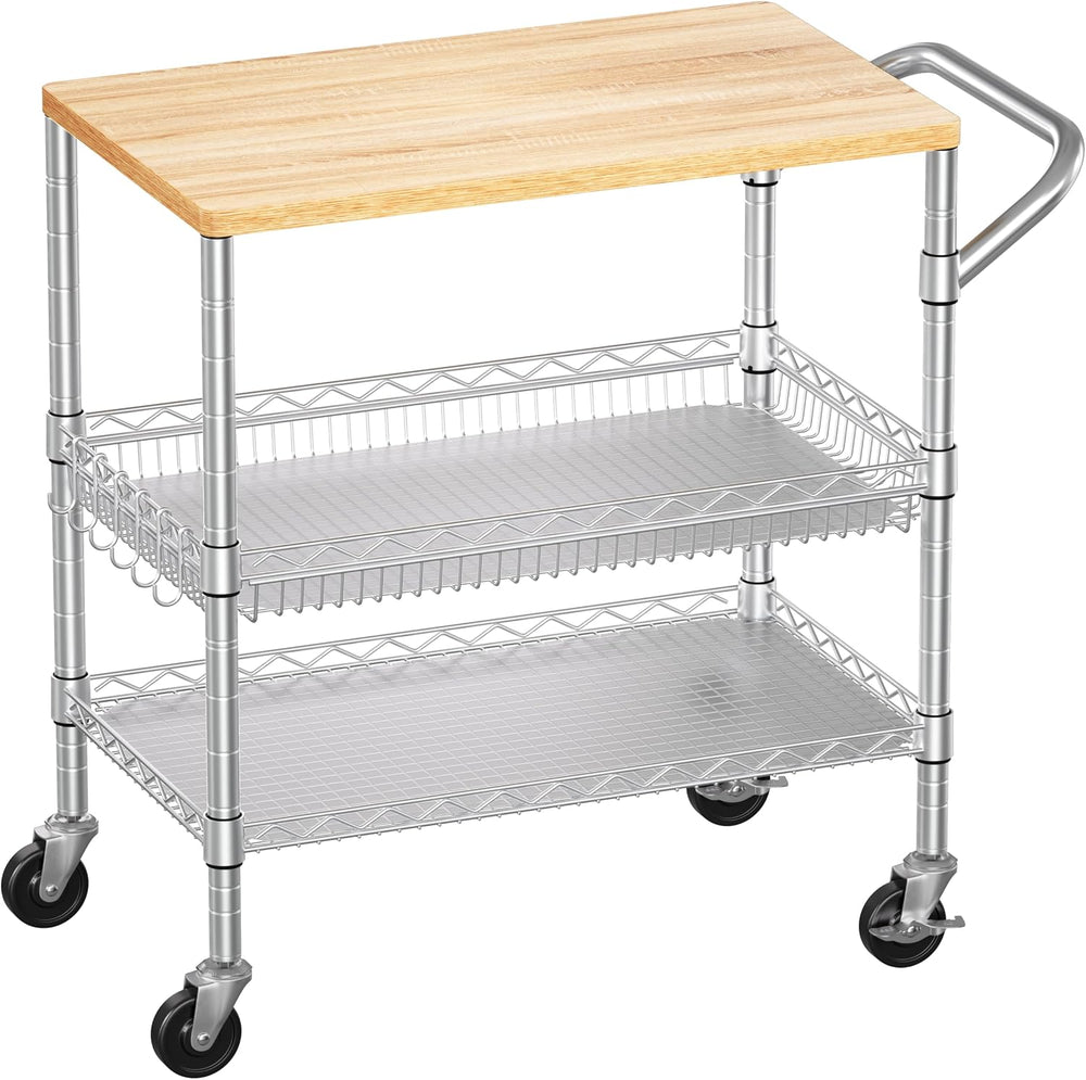 3 Tier Rolling Kitchen Carts with Wheels, Heavy Duty Rolling Utility Cart wit...