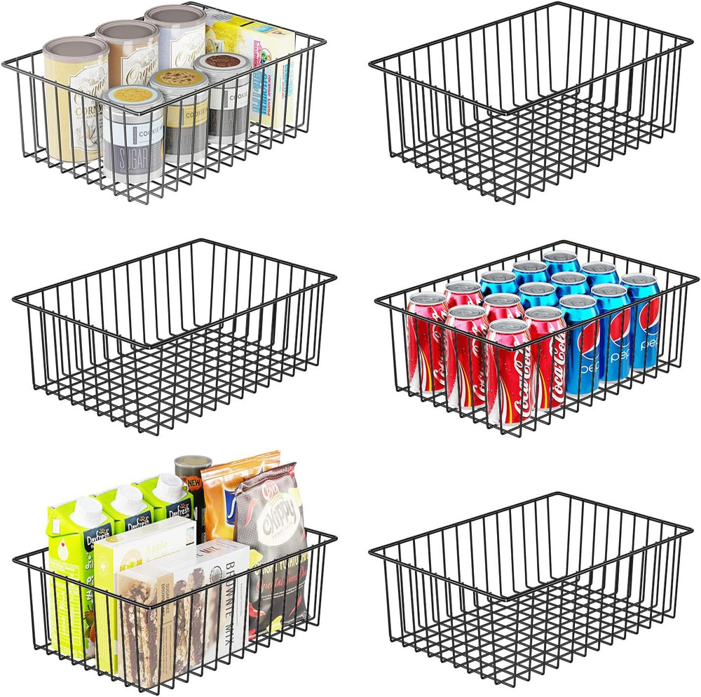 Simple Trending 6 Pack Large Metal Wire Baskets for Storage, Black
