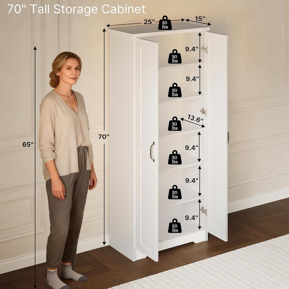 Decofy 70" Tall Storage Cabinet, Large Wood Storage Pantry Cabinet with ...