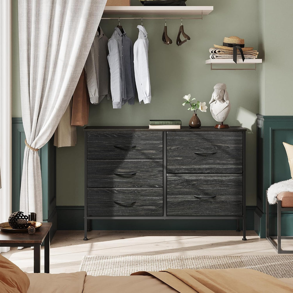 WLIVE Black Dresser for Bedroom, 5 Fabric Chest of Drawers