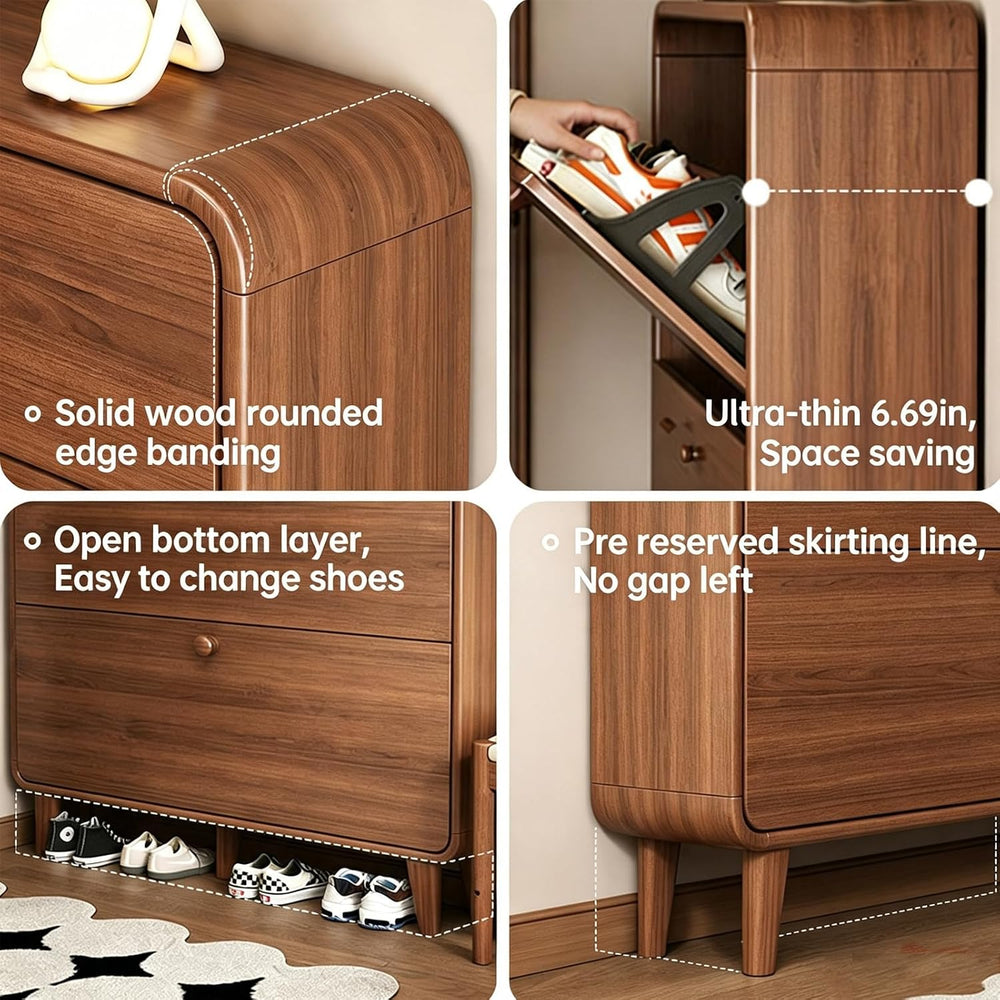 7" Slim Shoe Cabinet 3 Flip Drawers Wooden Shoe Storage Organizer