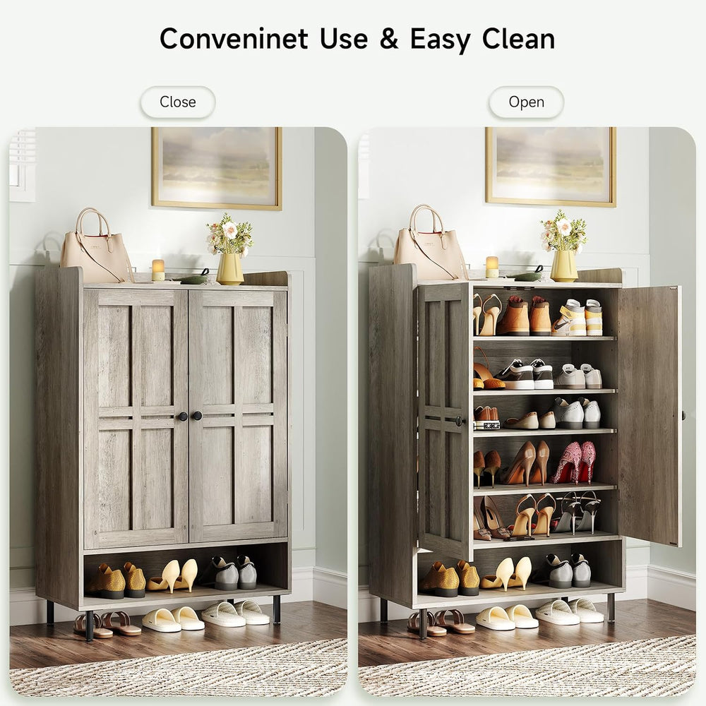 ONBRILL Shoe Cabinet with Cross Molding Doors, 6-Tier Storage(Gray Wash)