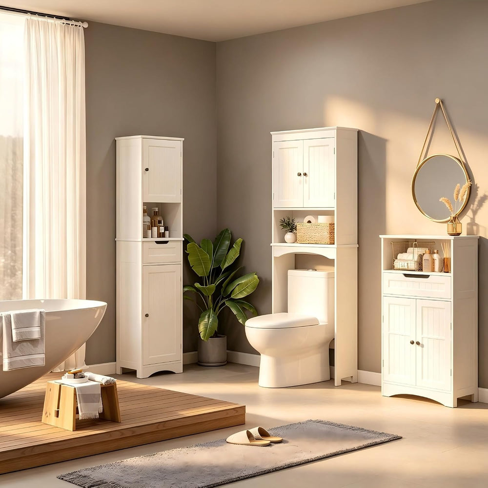 Bealife Over The Toilet Storage Cabinet with Open Shelf - White