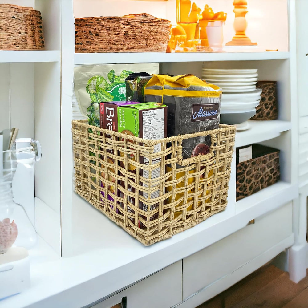 Handwoven Buri & Wicker Storage Baskets Set of 3 Open Weave, 12 x 10 x 8 In