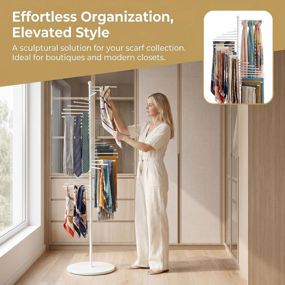 67" Freestanding Spiral Scarf Organizer - 30 Rods Metal Holder, Space Sa...