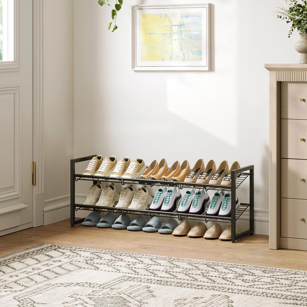 Nunsino 2-Tier Shoe Rack,Metal Shoe Organizer for Entryway,Closet&Garage