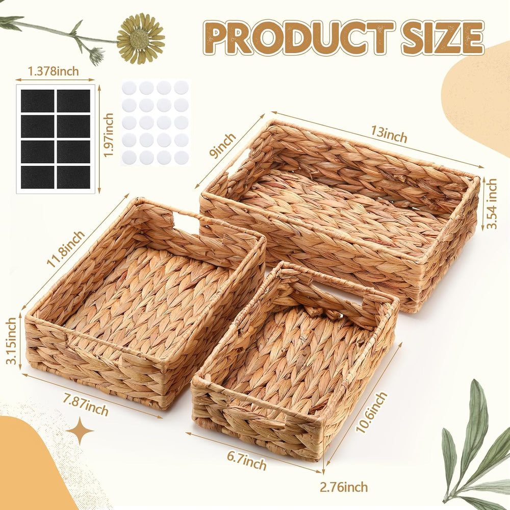 Reallnaive Set of 6 Water Hyacinth Pantry Storage Baskets Wicker Storage Bask...