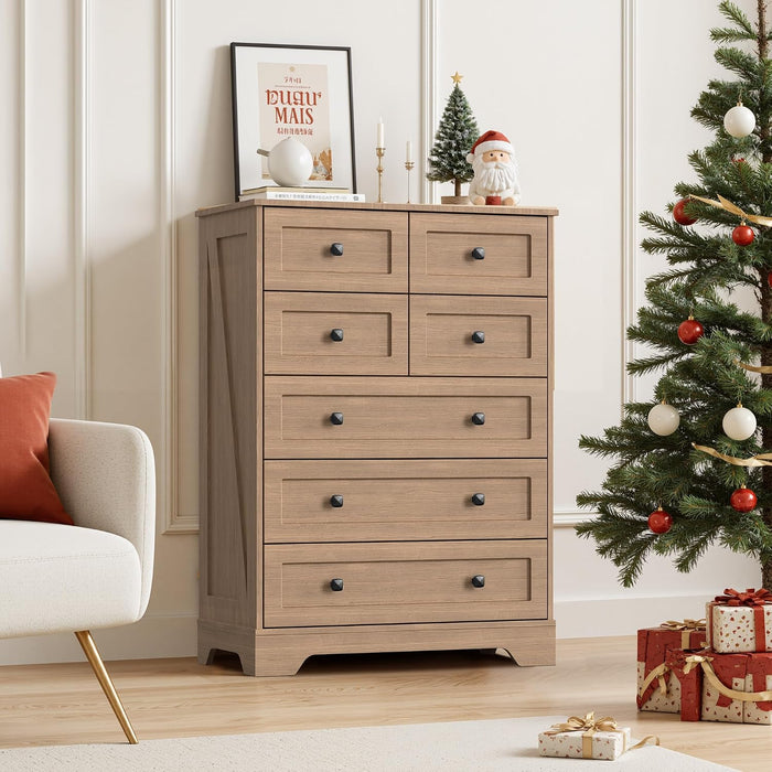 7 Drawers Tall Dressers for Bedroom, 44" Wood Chest of Drawers with Metal Handle, Farmhouse Dresser for Living Room, Hallway