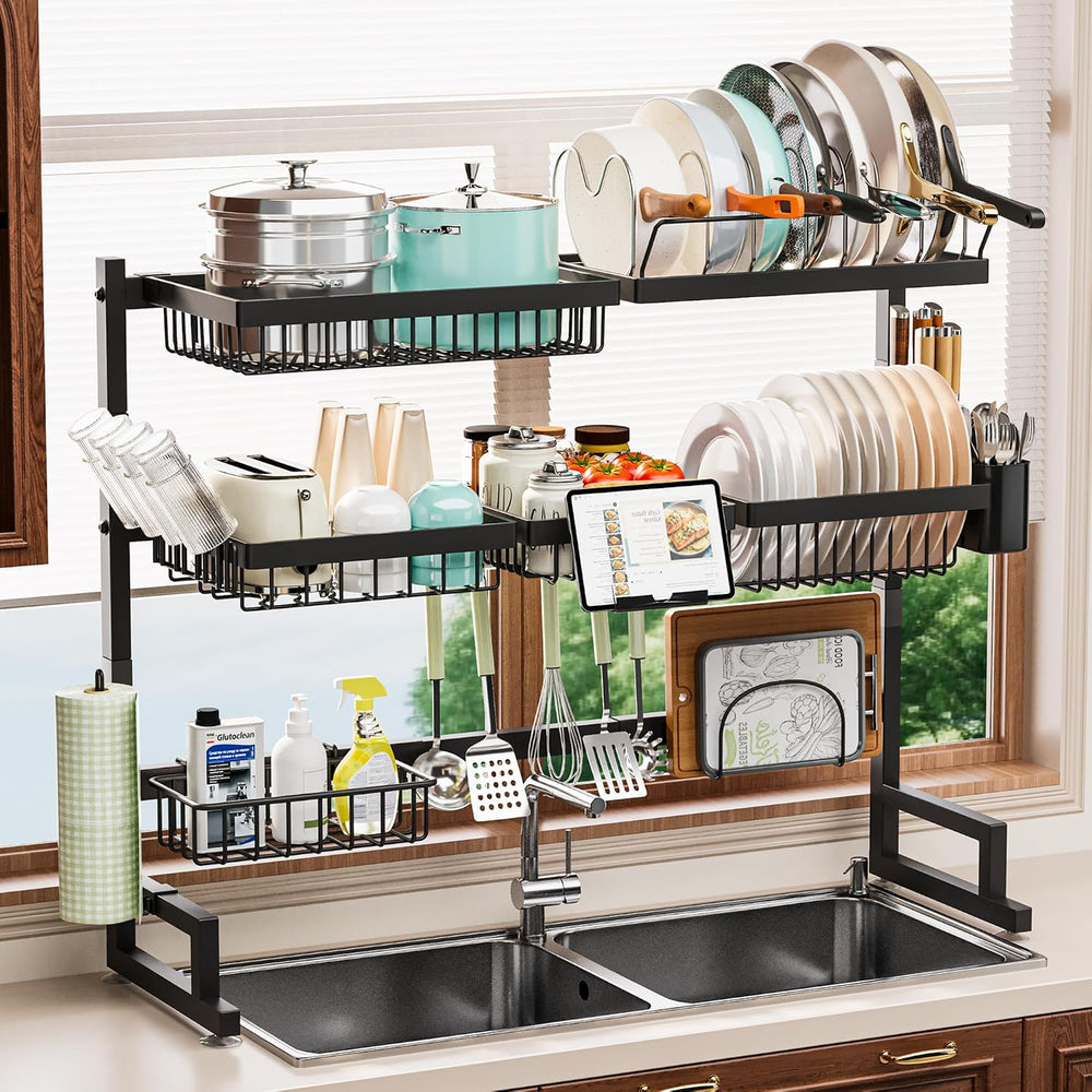 ADBIU Over Sink Dish Drying Rack (Expandable Height/Length) Snap-On Design La...