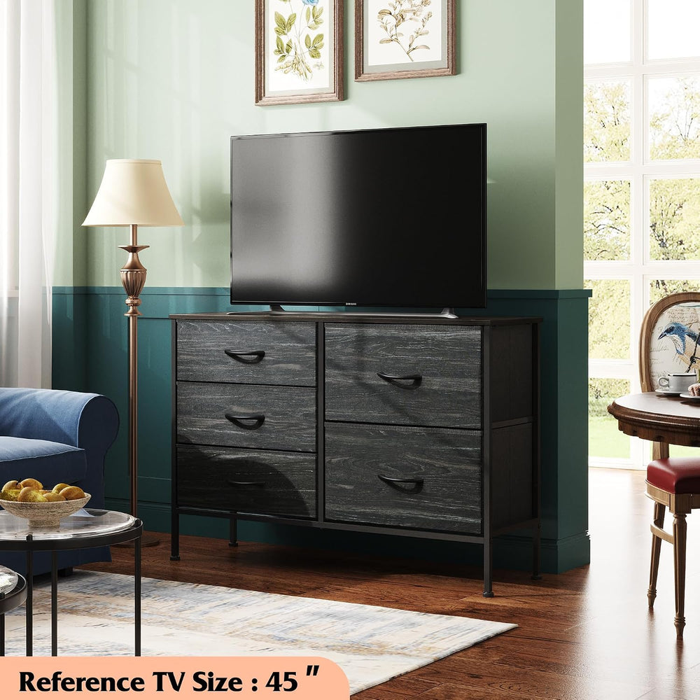 WLIVE Black Dresser for Bedroom, 5 Fabric Chest of Drawers