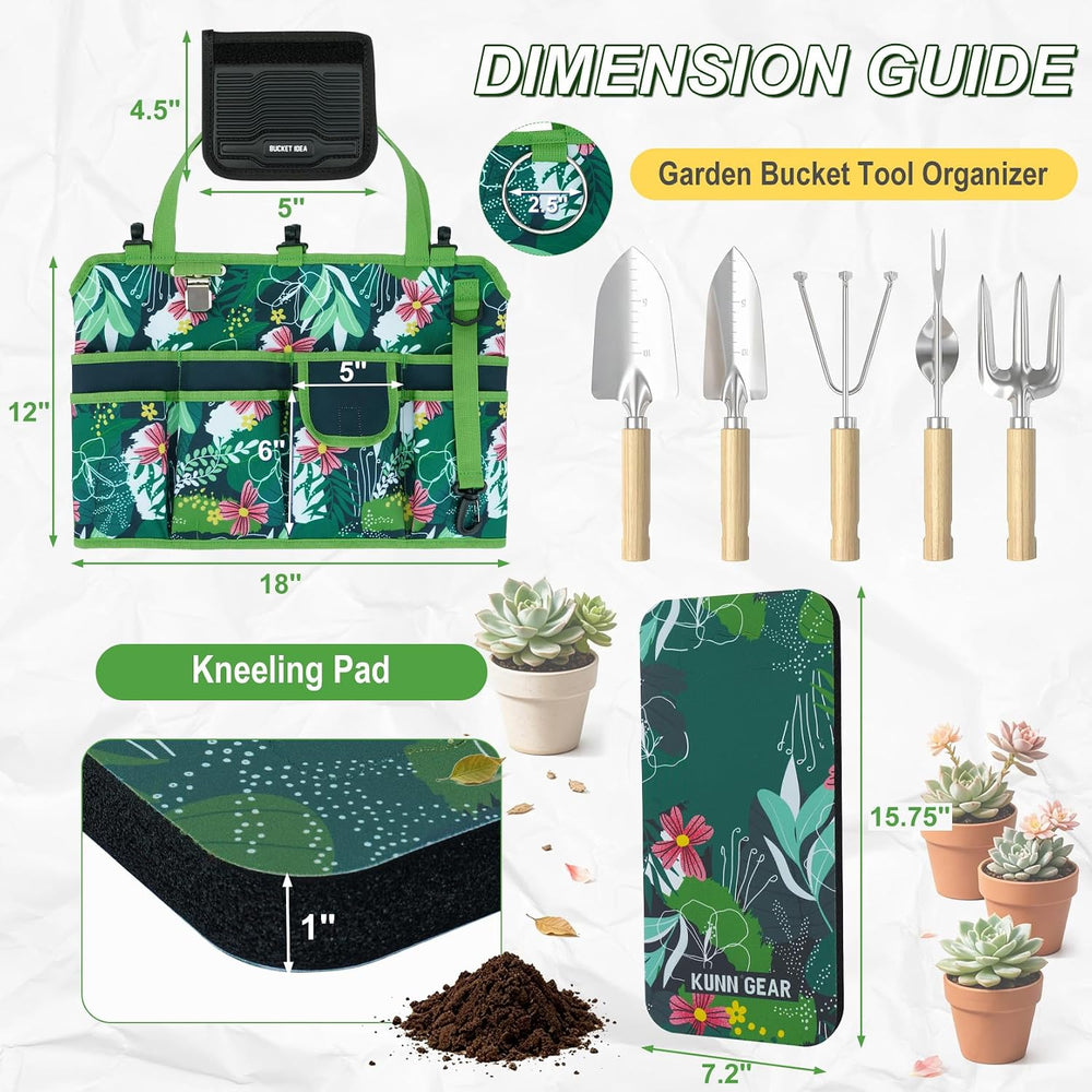 KUNN 5 Gallon Garden Bucket Tool Organizer & Kneeling Pad Set, Green