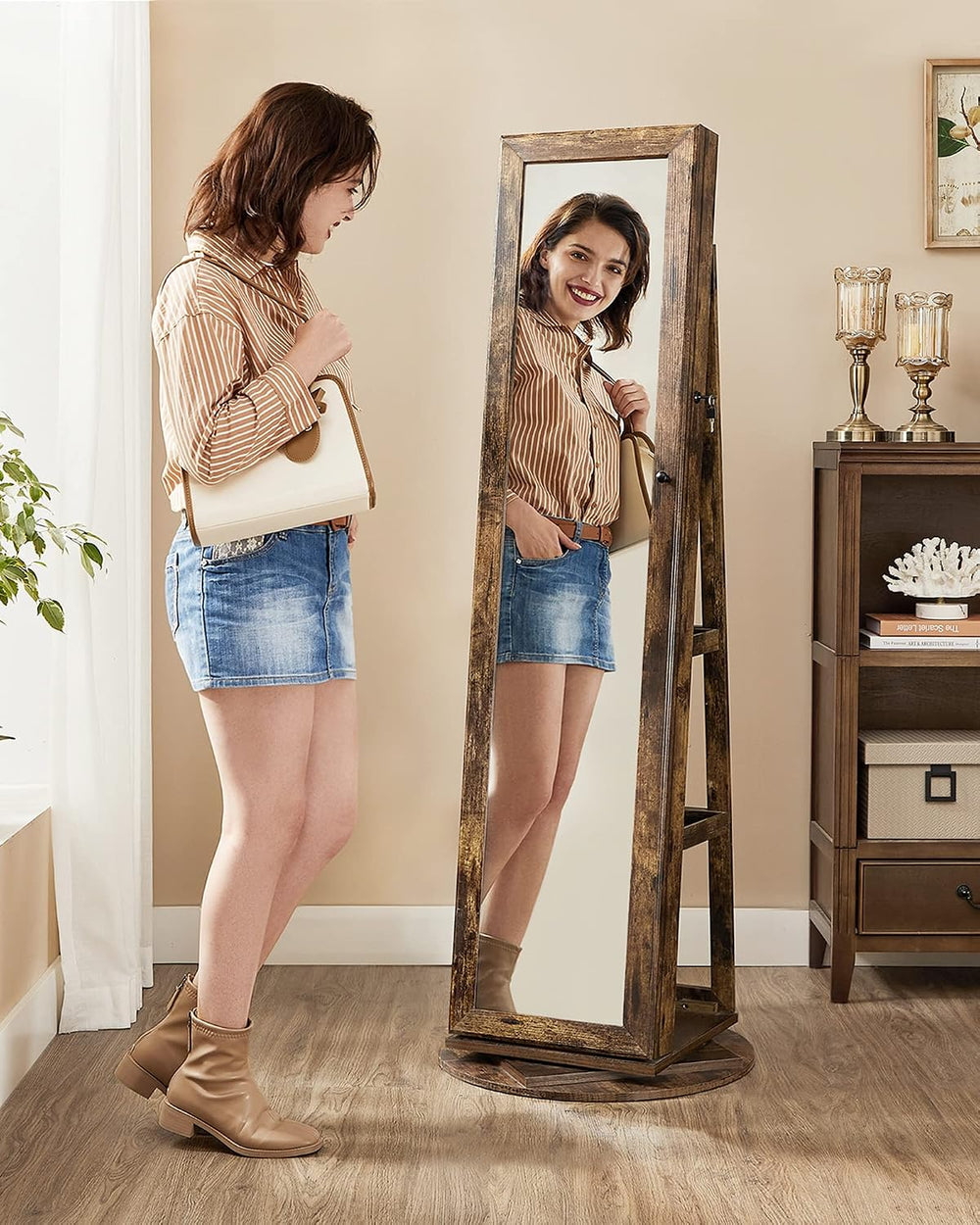 SONGMICS 360° Swivel Jewelry Cabinet, Full-Length Mirror, Lockable