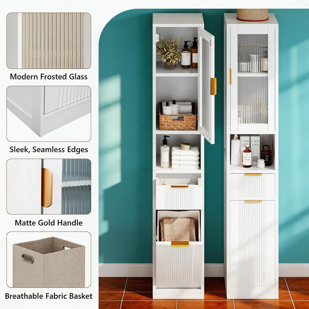 Einhomn 67" Tall Bathroom Storage Cabinet with Removable Laundry Basket ...