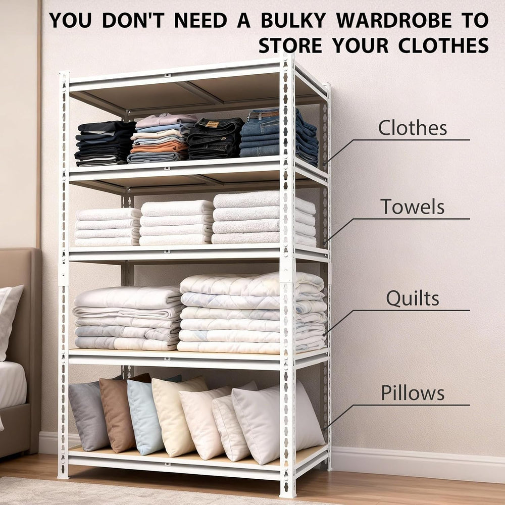 White Storage Shelving Unit，40" W 5 Tier Storage Shelve，Adjustable Heavy...