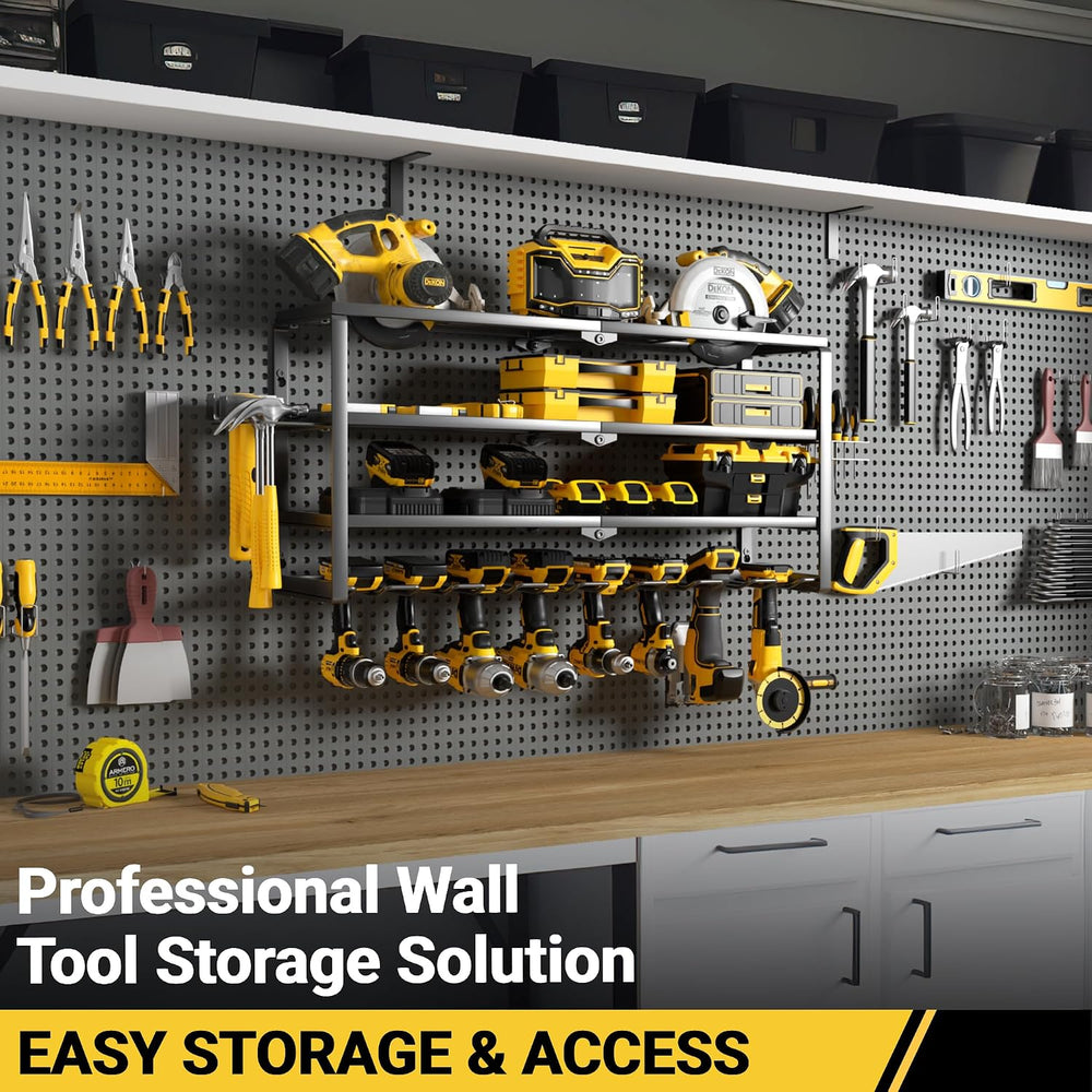 4 Layer Power Tool Organizer Wall Mount, Cordless Drill Hanger Storage Rack, ...