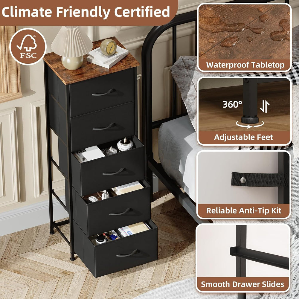 Somdot Tall Dresser for Bedroom, 5 Drawer Storage Cabinet,Chest of Drawers