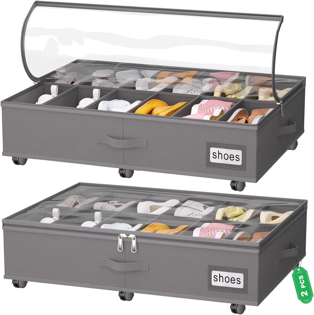 homyfort Under Bed Shoe Storage with Wheels, Fits 24 Pairs, Rolling Shoe Orga...