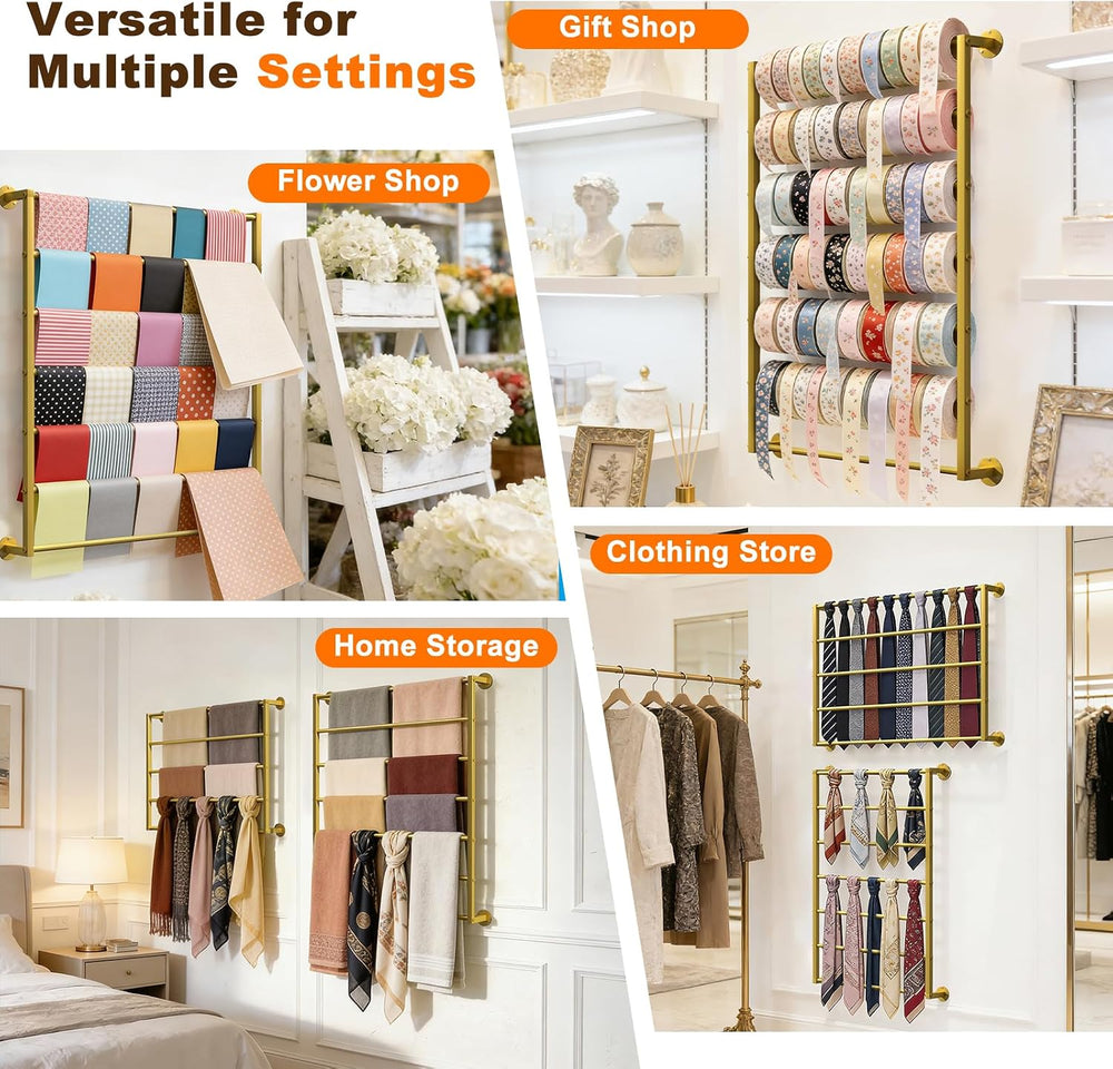 Wall Mounted Scarf Rack, Hijab Hanger Organizer (Gold, 10T-23.6×47.2IN)