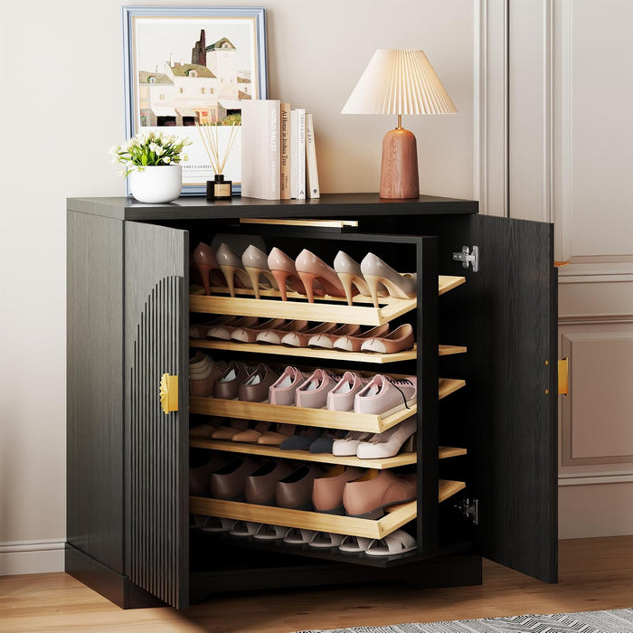 Vlsrka Rotating Shoe Storage Cabinet with Doors and 6 Tier Shelves, Black