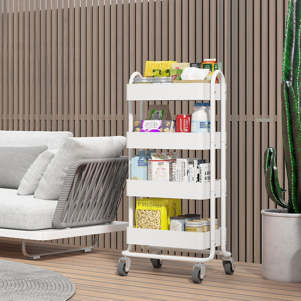 4 Tier Metal Rolling Cart with Wheels,4 Tier Utility Cart with Wheels for Off...