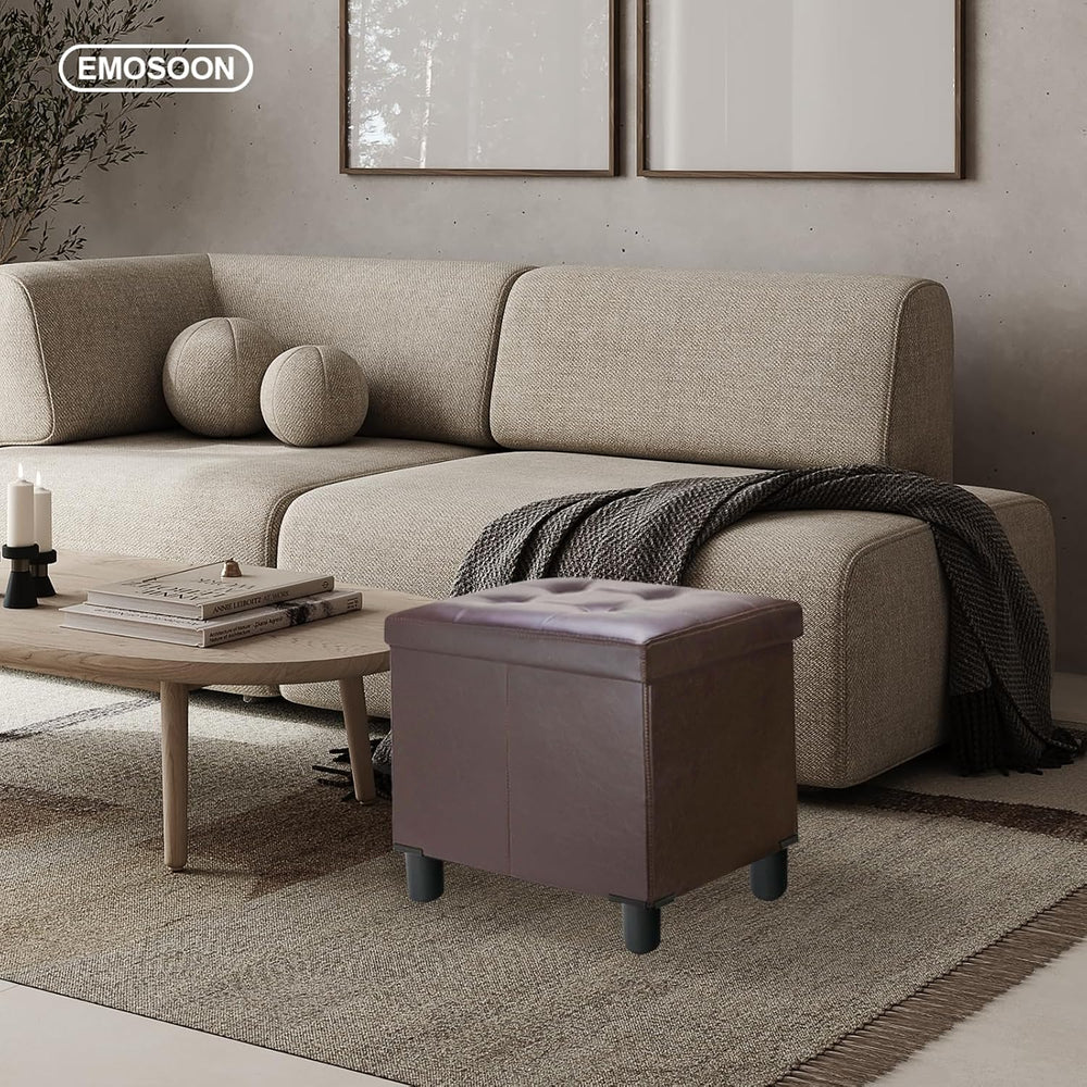 18 Inches Cube Storage Ottoman, Faux Leather Collapsible Square Folding Ottom...