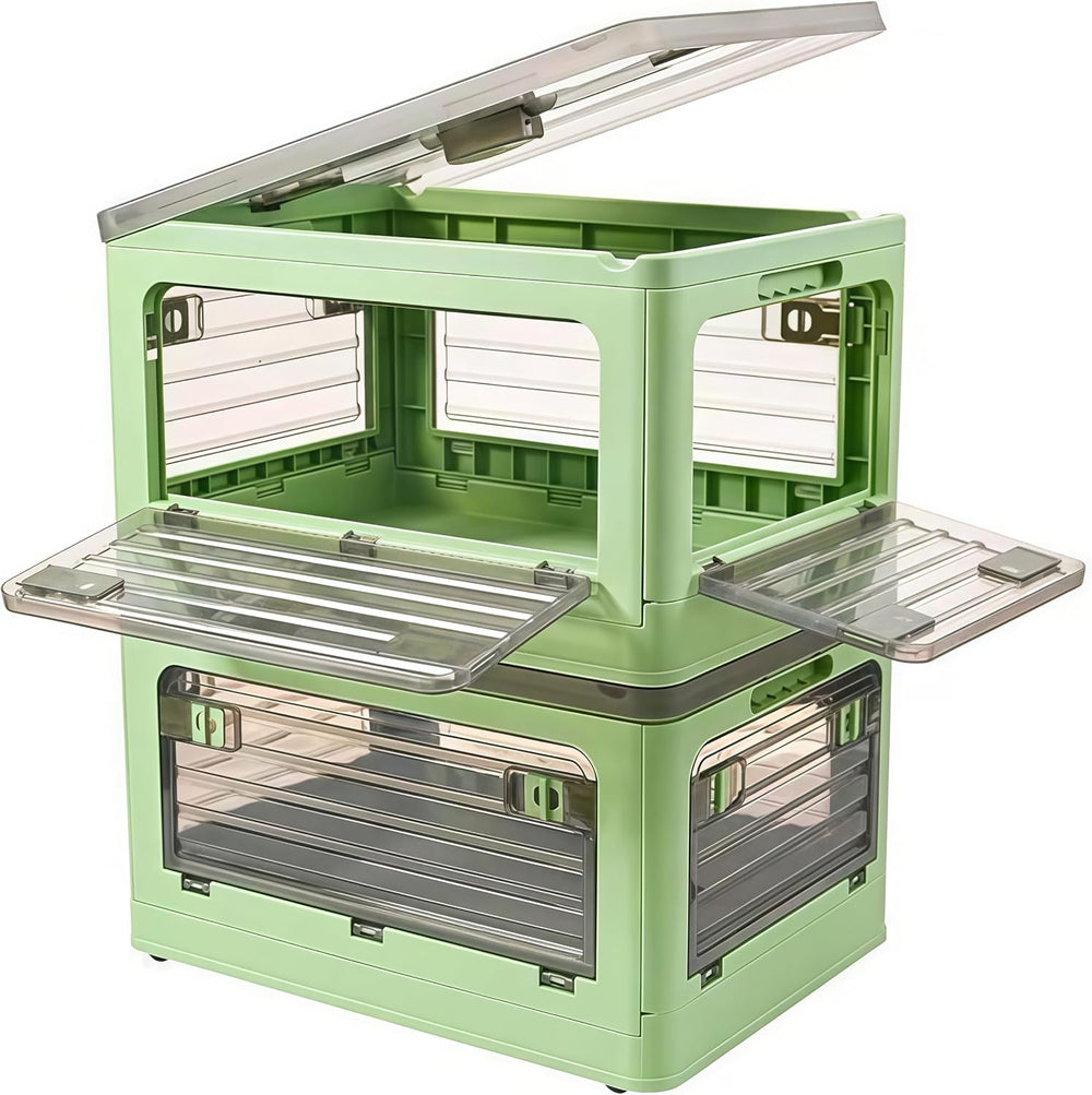 32Qt Plastic Storage Bins with Lid, Collapsible Storage Bins with Wheels, Sto...