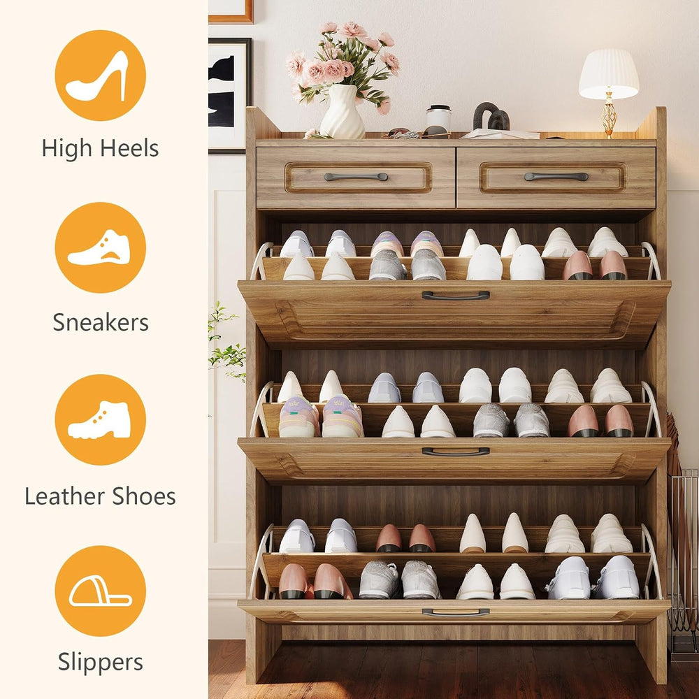 Lakifun Narrow Shoe Organizer Cabinet with 3 Large Flip Drawers & 2 Stora...