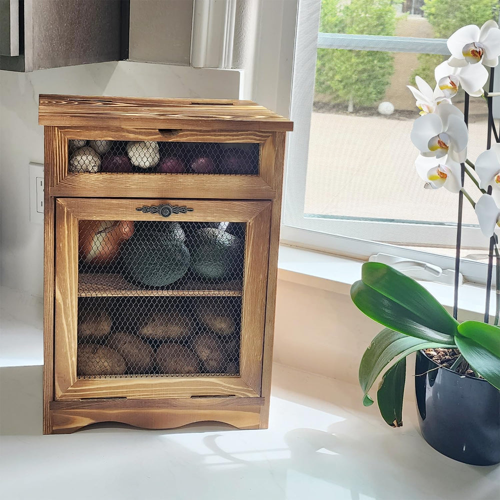 Ikee Design Free Assemble Wood Countertop Potato and Onion Storage Cabinet