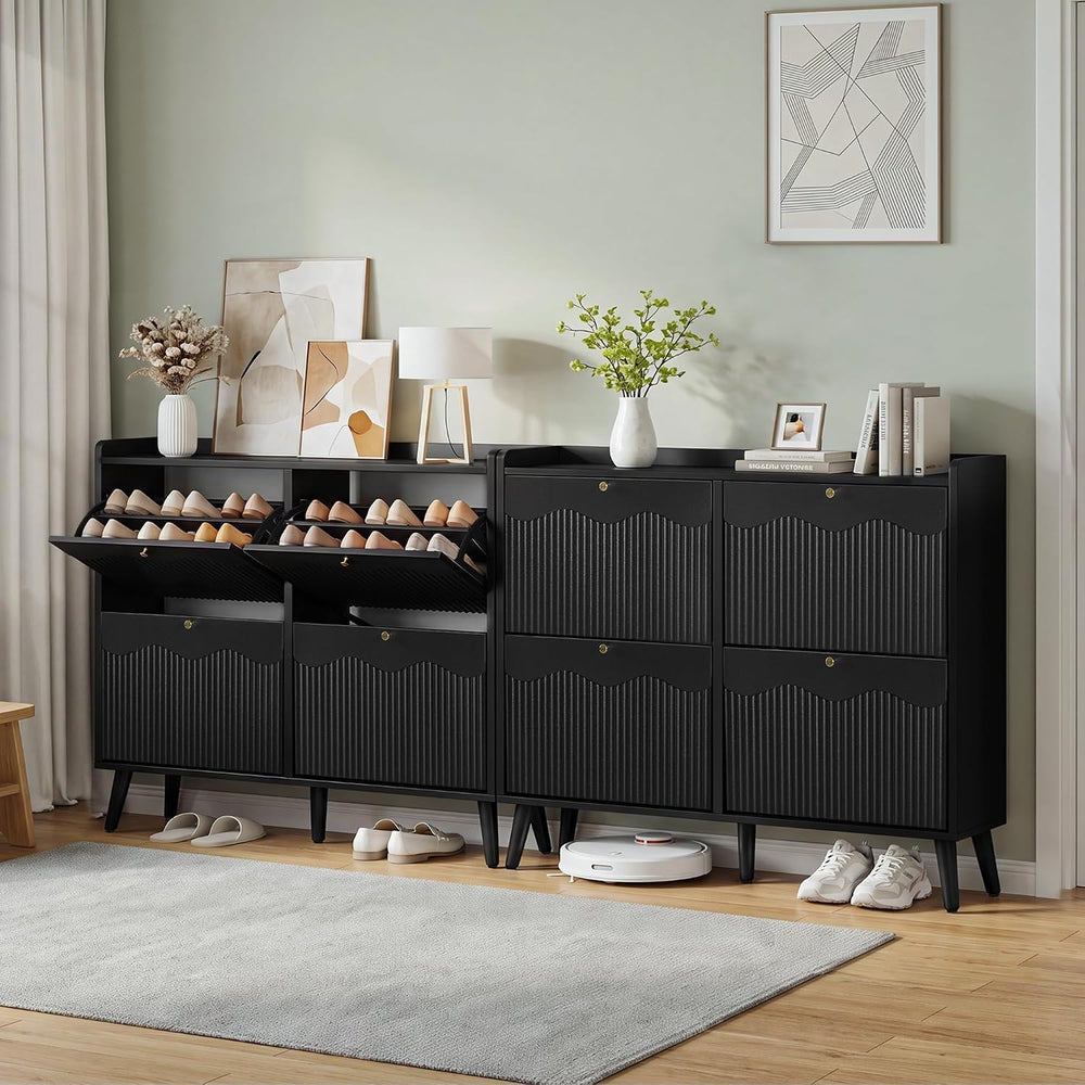 BERRYMERRY Black 47.2” Shoe Storage Cabinet with 4 Flip Drawers