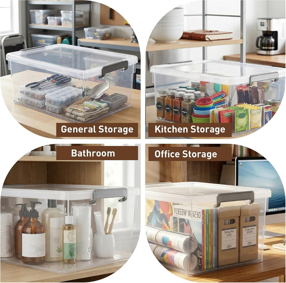 Citylife 33 Qt Ultra-Thick Plastic Clear Storage Bins with Lids, 4-Pack