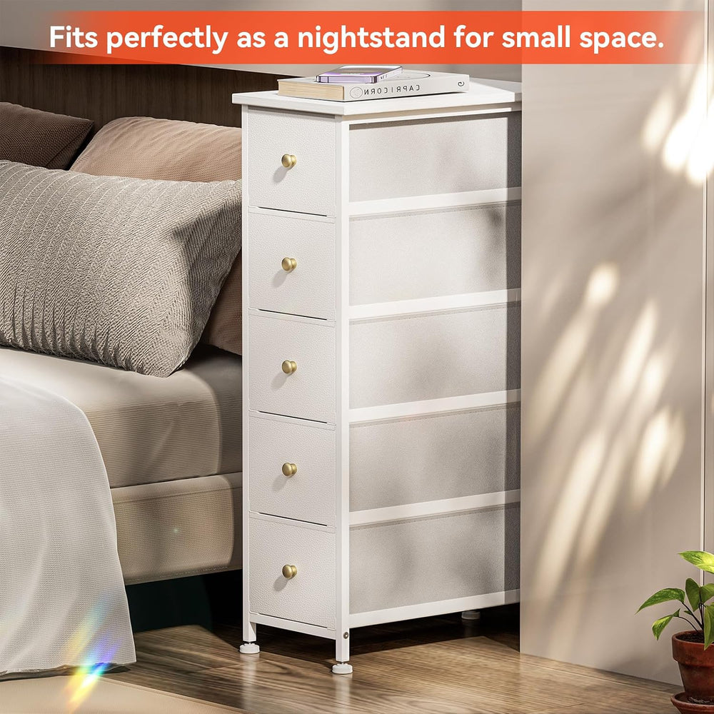 Narrow Dresser Storage Tower with 5 Drawers, Vertical Slim Dresser Chest of D...