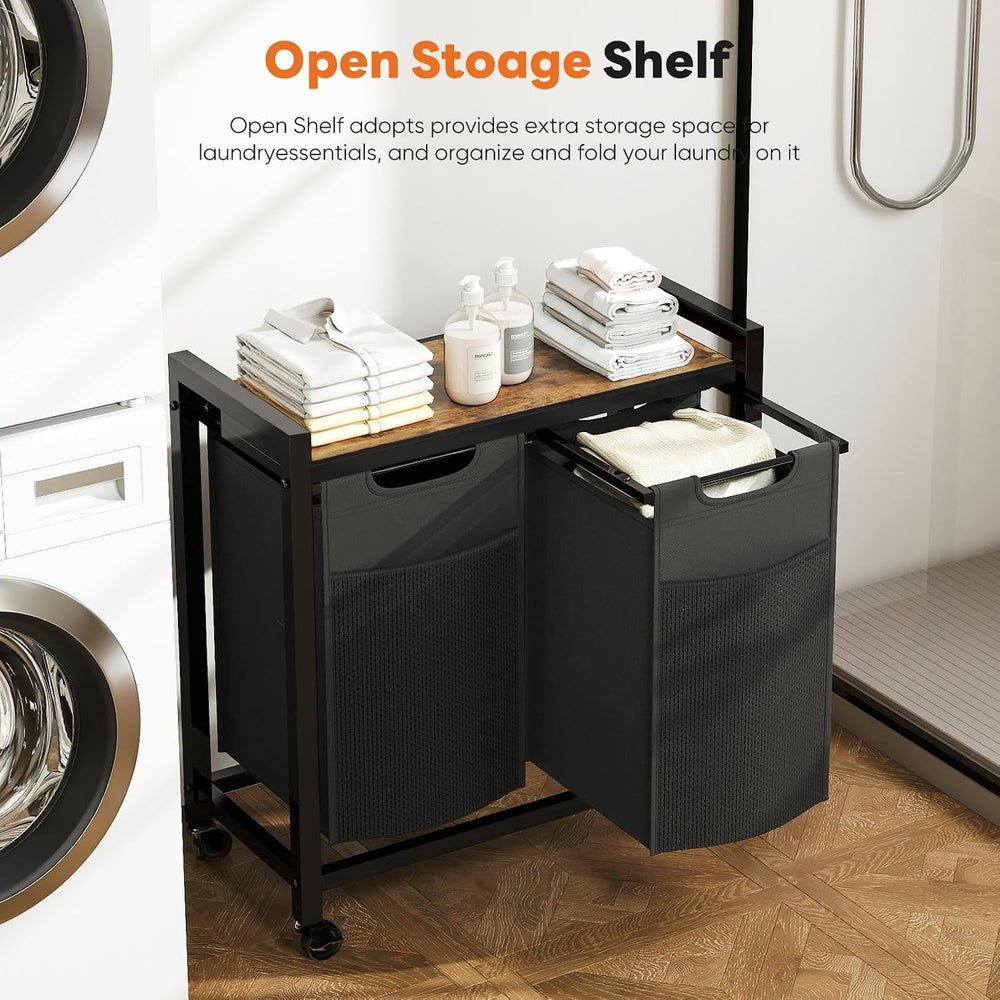 DUMOS Laundry Hamper with 2 Pull-Out Removable Sorter Bags, Movable Wheels, F...