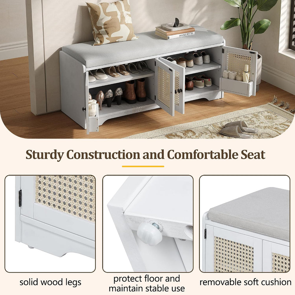 SOFTSEA 47.4" Shoe Storage Bench with Cushion, Farmhouse Entryway Bench ...