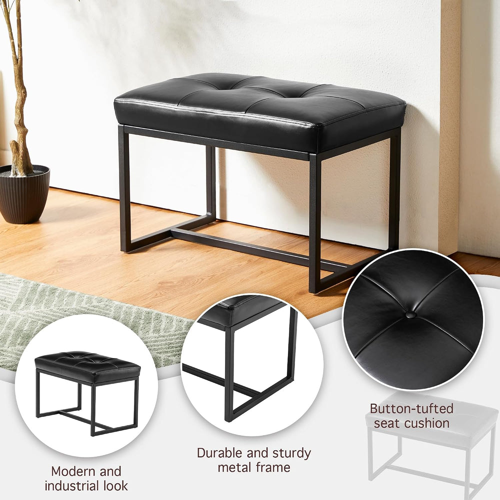 Glitzhome Ottoman Bench, Modern PU Leather Vanity Stools Chairs with Metal Fr...
