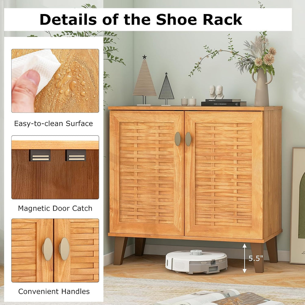 Tangkula Shoe Storage Cabinet, 4-Tier Farmhouse Shoe Organizer w/ 3 Removable...
