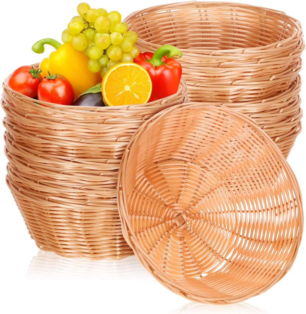 Mimorou 20 Pcs Wicker Bread Baskets 7 Inch Round Plastic Woven Trays