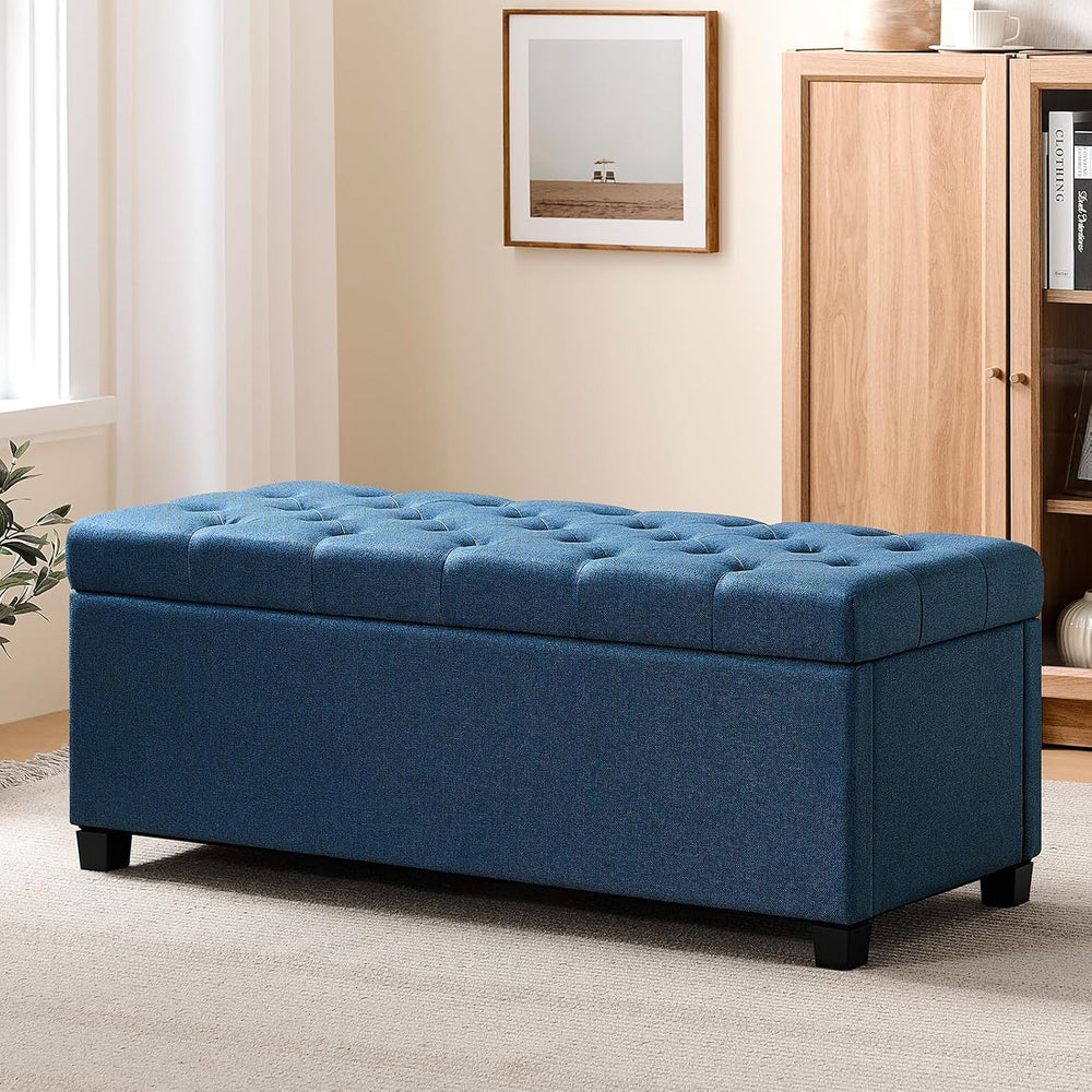 Living&Giving Storage Ottoman Bench for Bedroom, 47.2", Navy Blue