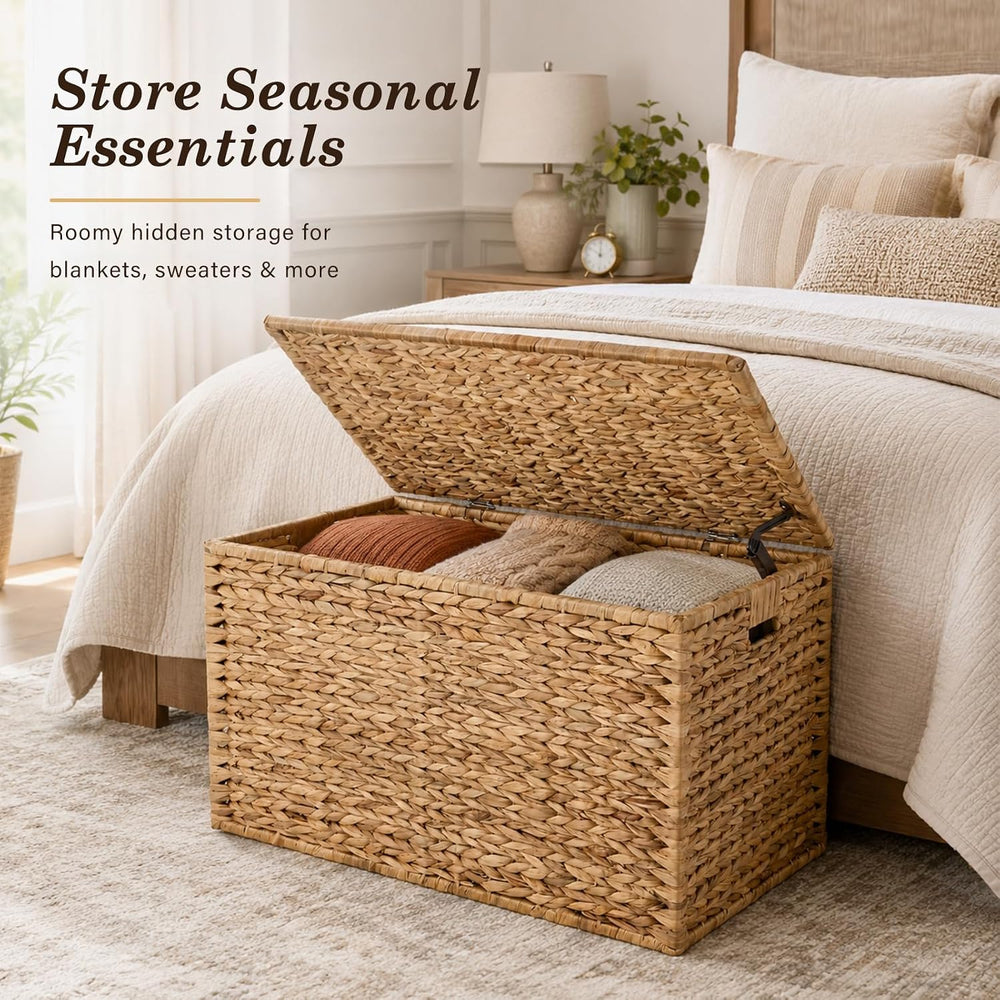 Storage Basket with Lid, Woven Wicker Shelf Basket with Removable Liner, Meta...