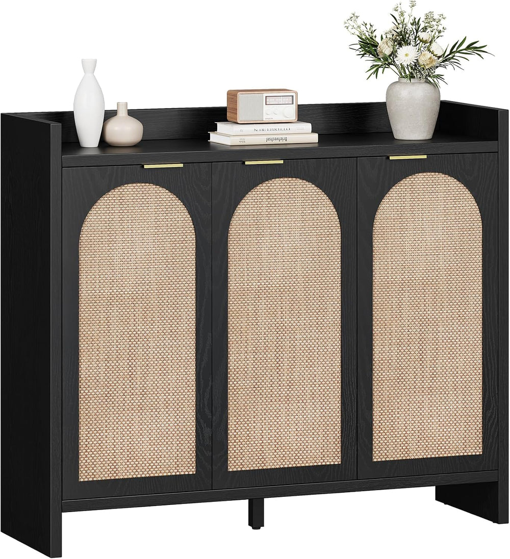 Shoe Cabinet Storage for Entryway - Rattan Accent Cabinet with 3 Doors & ...