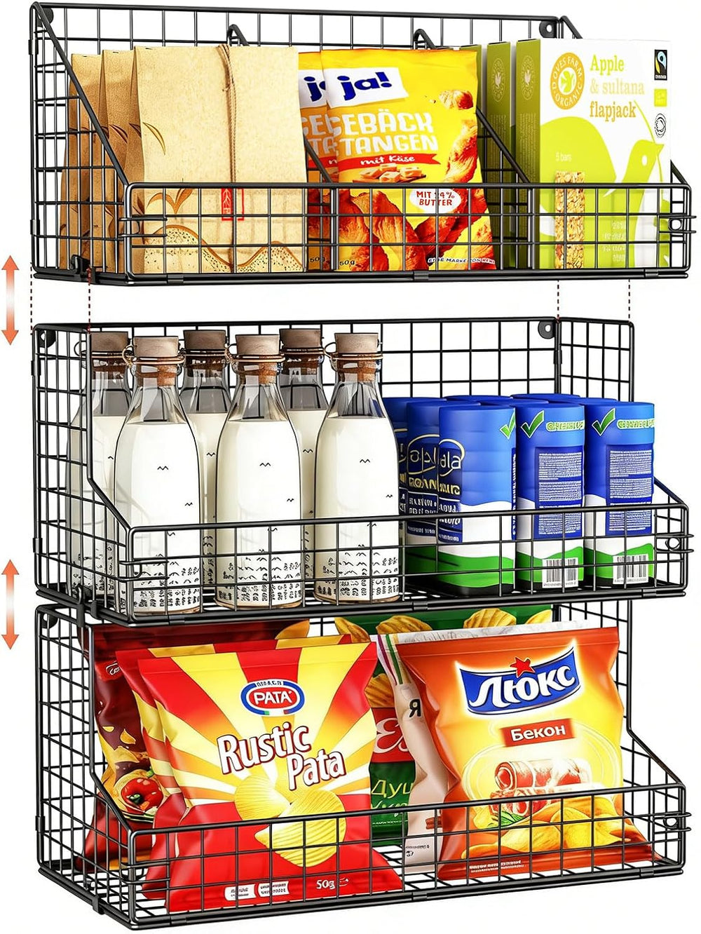 X-cosrack 3 Tier Large Stackable Snack Organizer - Versatile Wall Mounted Wir...