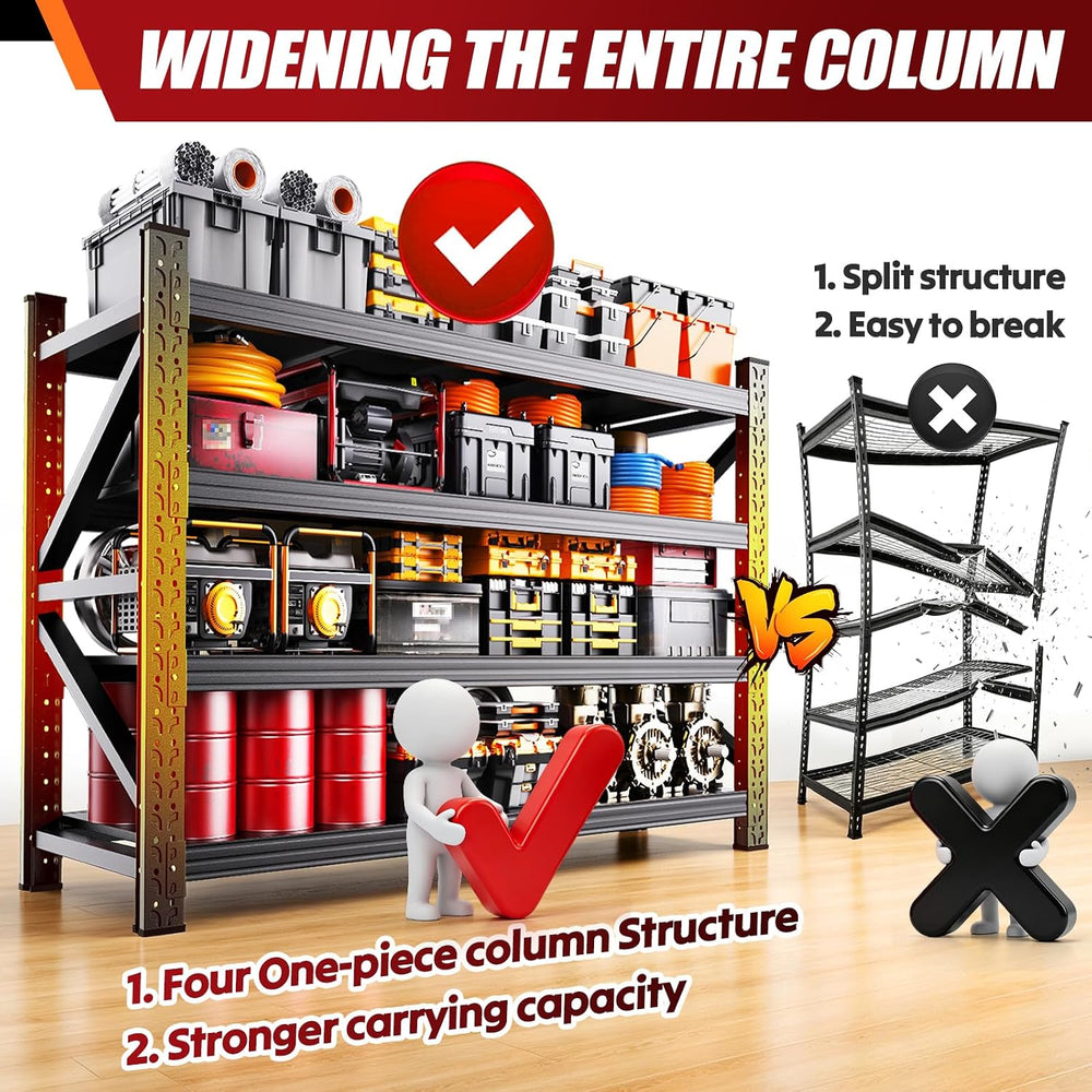 3 Set 59" W Storage Shelves, 3T Adjustable Garage Shelving Unit, Rust Pr...
