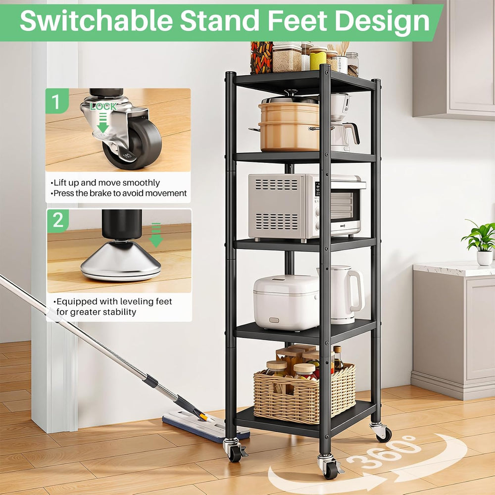 PXRACK 5-Tier Kitchen Storage Shelves, Adjustable Metal Shelves for Storage P...