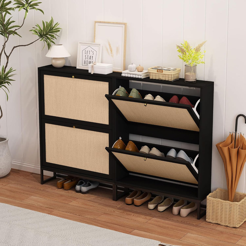 AVZEAR Narrow Shoe Cabinet with 2 Flip Drawer, Freestanding Shoe Organizer Sh...
