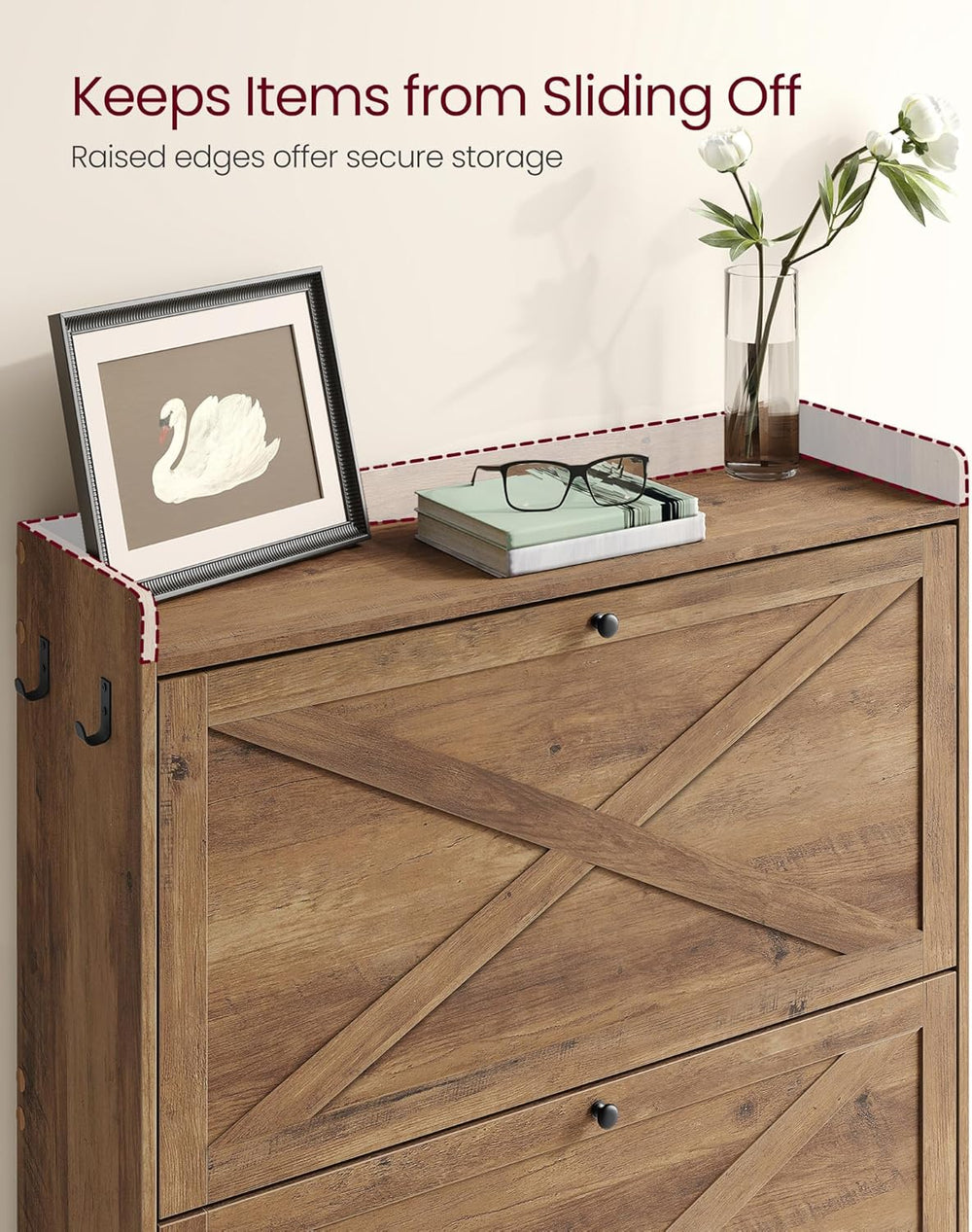 VASAGLE Narrow Shoe Storage Cabinet Organizer with 2 Flip Drawers