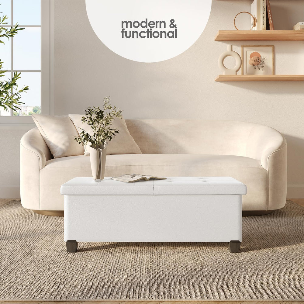 Storage Ottoman Bench with Bins, 43-in Storage Bench for Bedroom End of Bed, ...