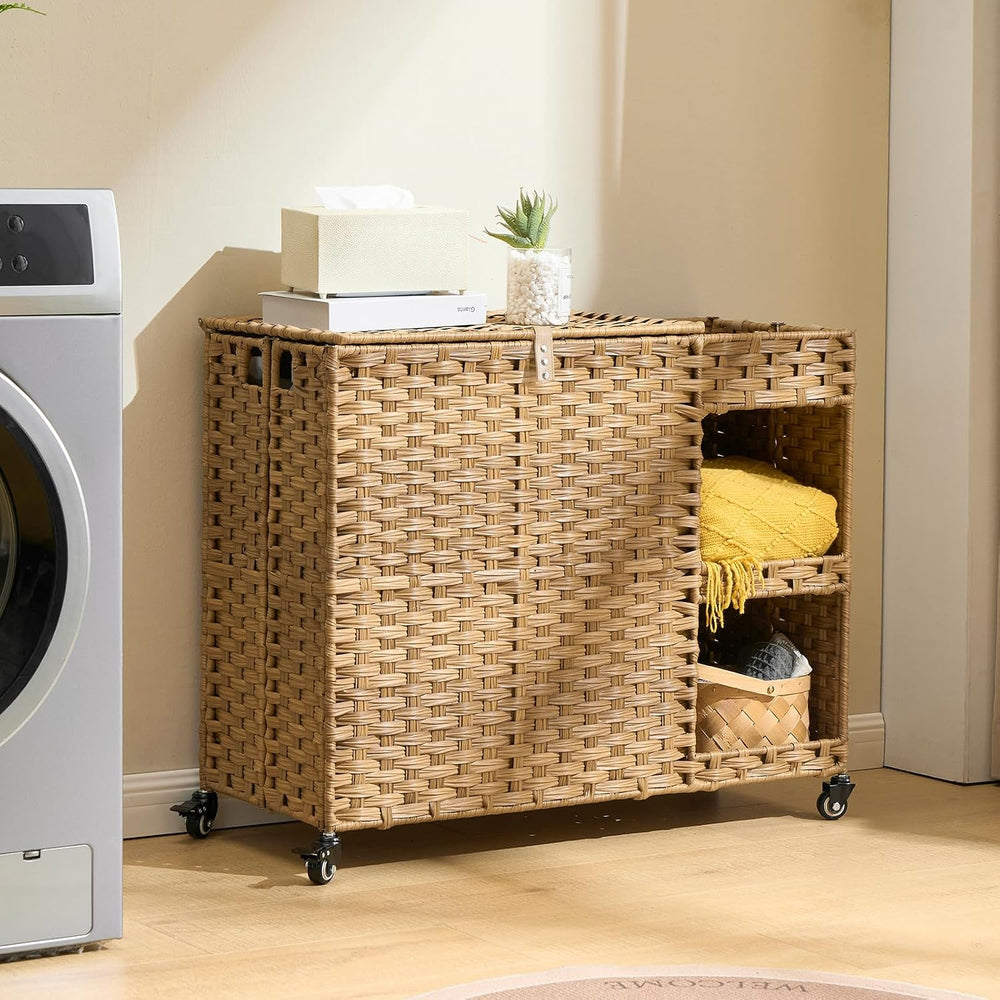 Laundry Hamper with Wheels, 42.3 Gal.(160 L) Laundry Sorter with Shelves, Rat...